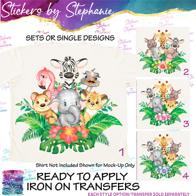 (s02A-146) Watercolor Safari Animals Iron-On Transfer or Sticker