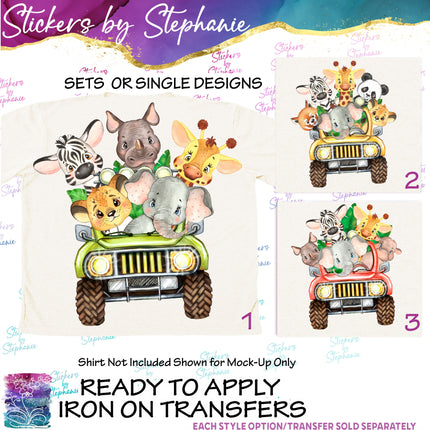 (s02A-147) Safari Animals Jeep Iron-On Transfer or Sticker