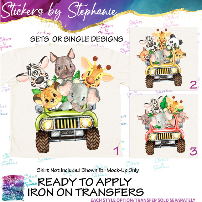 (s02A-147) Safari Animals Jeep Iron-On Transfer or Sticker