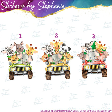 (s02A-147) Safari Animals Jeep Iron-On Transfer or Sticker