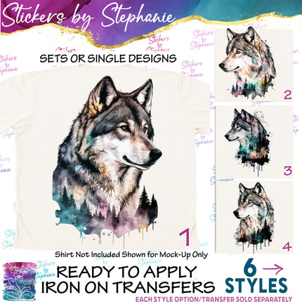 (s02A-153) Wolf Head Colorful Iron-On Transfer or Sticker