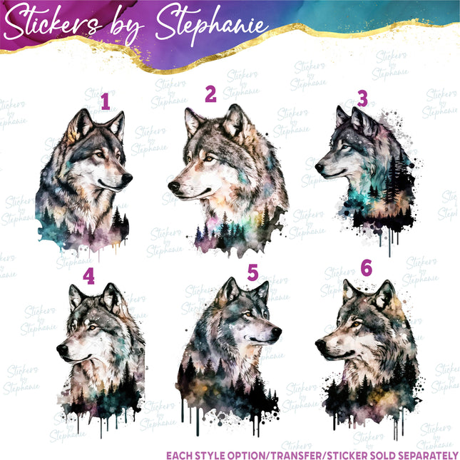 (s02A-153) Wolf Head Colorful Iron-On Transfer or Sticker
