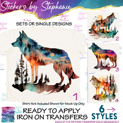 (s02A-154) Double Exposure Wolf Iron-On Transfer