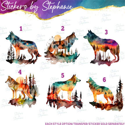 (s02A-154) Double Exposure Wolf Iron-On Transfer
