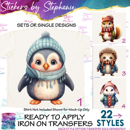 (s02A-155) Winter Dressed Animals Iron-On Transfer or Sticker