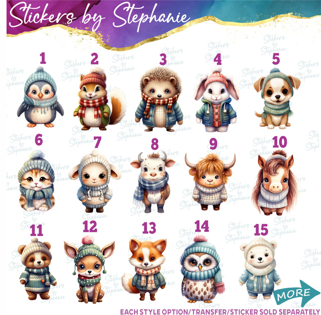 (s02A-155) Winter Dressed Animals Iron-On Transfer or Sticker