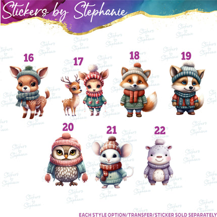 (s02A-155) Winter Dressed Animals Iron-On Transfer or Sticker