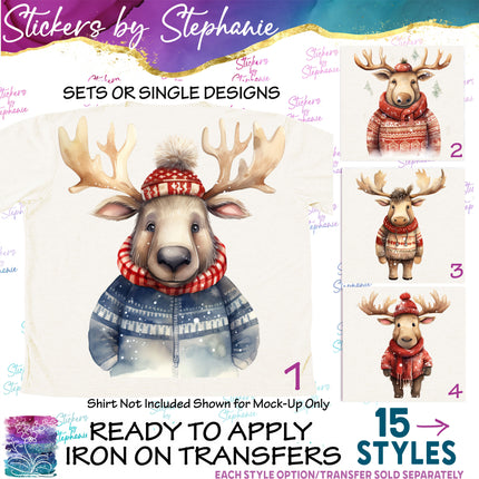 (s02A-156) Winter Dressed Moose Iron-On Transfer or Sticker