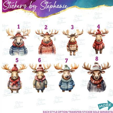 (s02A-156) Winter Dressed Moose Iron-On Transfer or Sticker