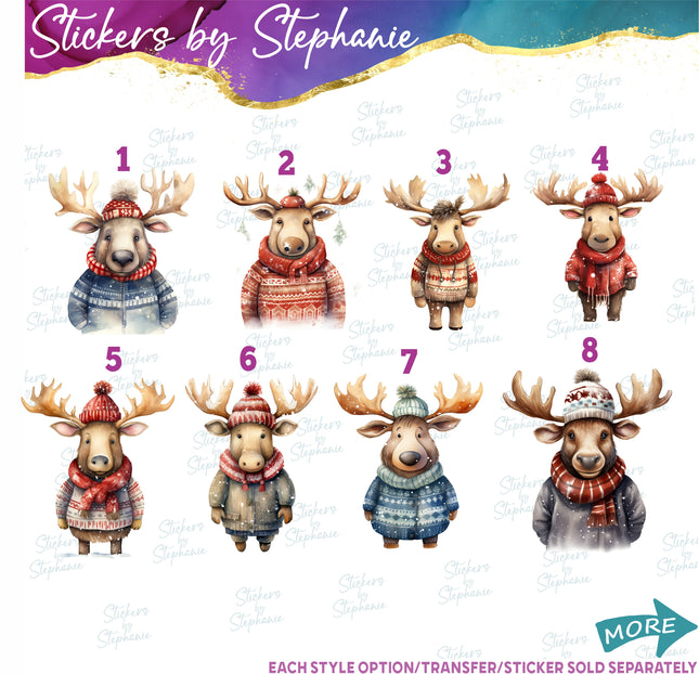 (s02A-156) Winter Dressed Moose Iron-On Transfer or Sticker