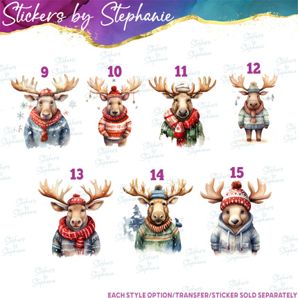 (s02A-156) Winter Dressed Moose Iron-On Transfer or Sticker