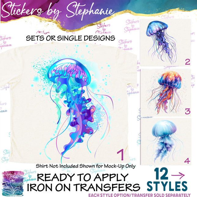(s02A-158) Watercolor Jellyfish Iron-On Transfer or Sticker