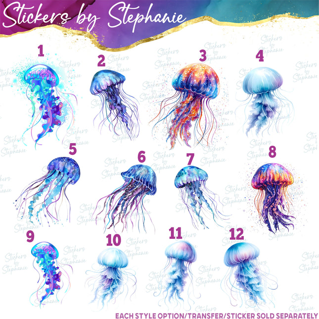 (s02A-158) Watercolor Jellyfish Iron-On Transfer or Sticker