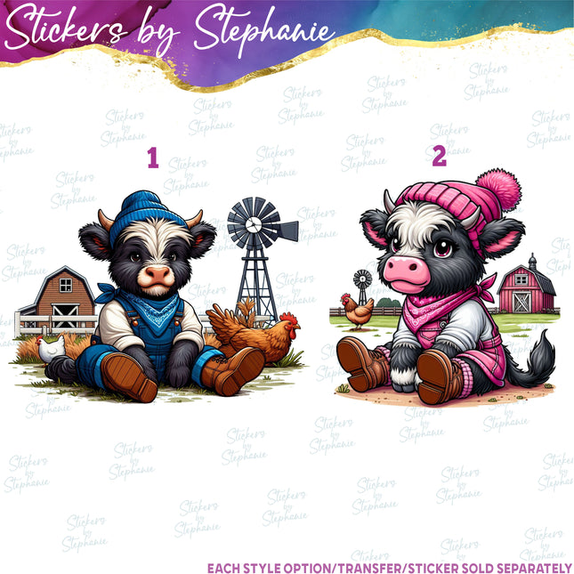(s02A-016) Farm Boy Girl Cow Iron-On Transfer or Sticker