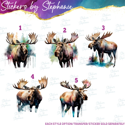 (s02A-160) Watercolor Moose Iron-On Transfer or Sticker
