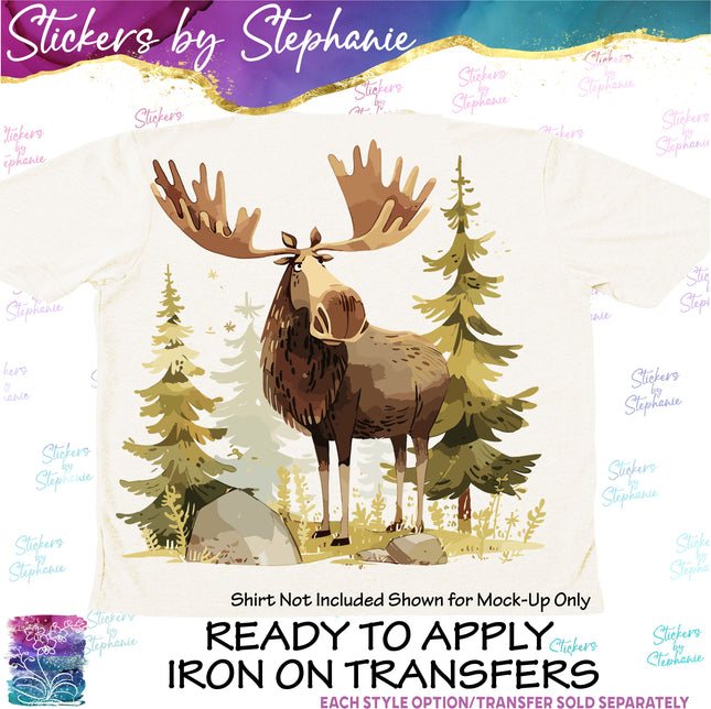 (s02A-161) Cartoon illustrated Moose Iron-On Transfer or Sticker
