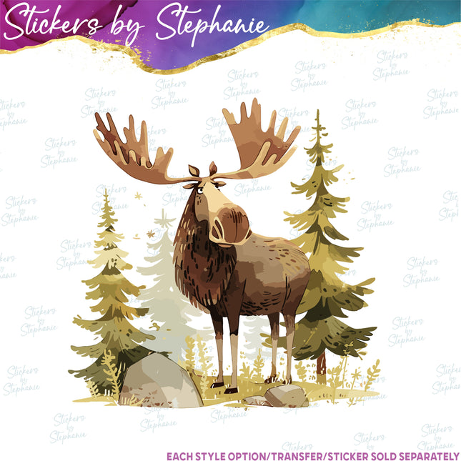 (s02A-161) Cartoon illustrated Moose Iron-On Transfer or Sticker