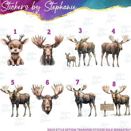 (s02A-164) Watercolor Baby Mama Moose Iron-On Transfer or Sticker