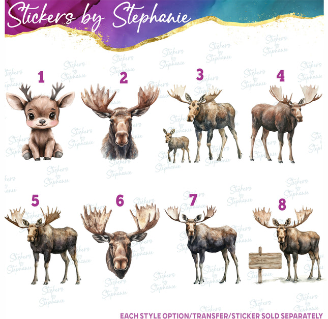 (s02A-164) Watercolor Baby Mama Moose Iron-On Transfer or Sticker