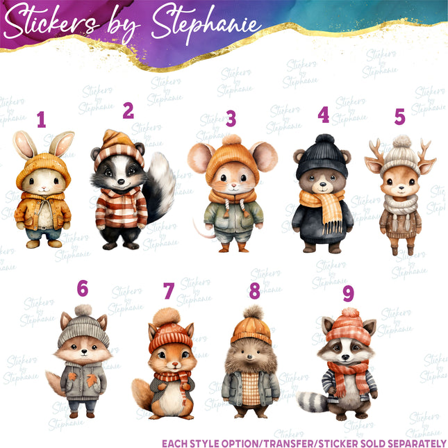 (s02A-165) Fall Dress Forest Animals Iron-On Transfer or Sticker