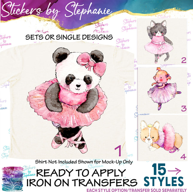 (s02A-166) Ballet Ballerina Animals Iron-On Transfer or Sticker