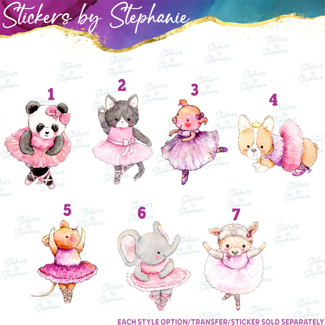 (s02A-166) Ballet Ballerina Animals Iron-On Transfer or Sticker