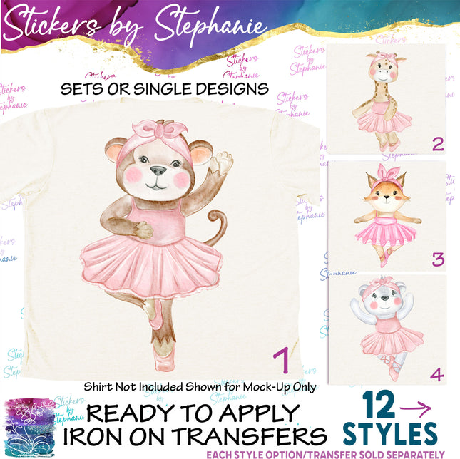 (s02A-168) Ballet Ballerina Animals Iron-On Transfer