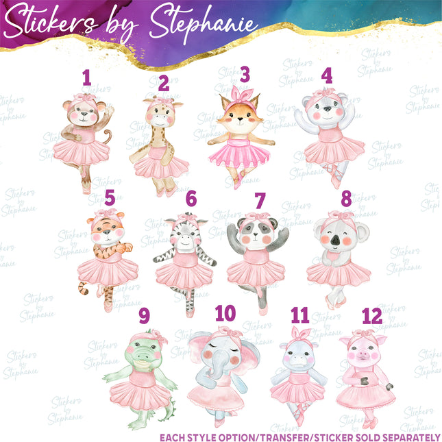 (s02A-168) Ballet Ballerina Animals Iron-On Transfer