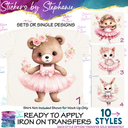 (s02A-169) Ballet Ballerina Animals Iron-On Transfer or Sticker