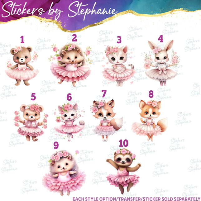 (s02A-169) Ballet Ballerina Animals Iron-On Transfer or Sticker
