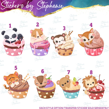 (s02A-170) Animal Cupcakes Iron-On Transfer or Sticker