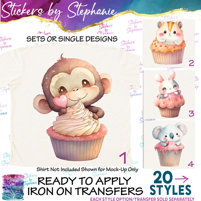 (s02A-171) Animal Cupcakes Iron-On Transfer or Sticker