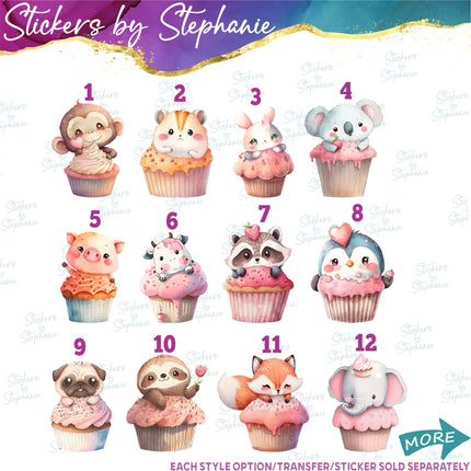 (s02A-171) Animal Cupcakes Iron-On Transfer or Sticker