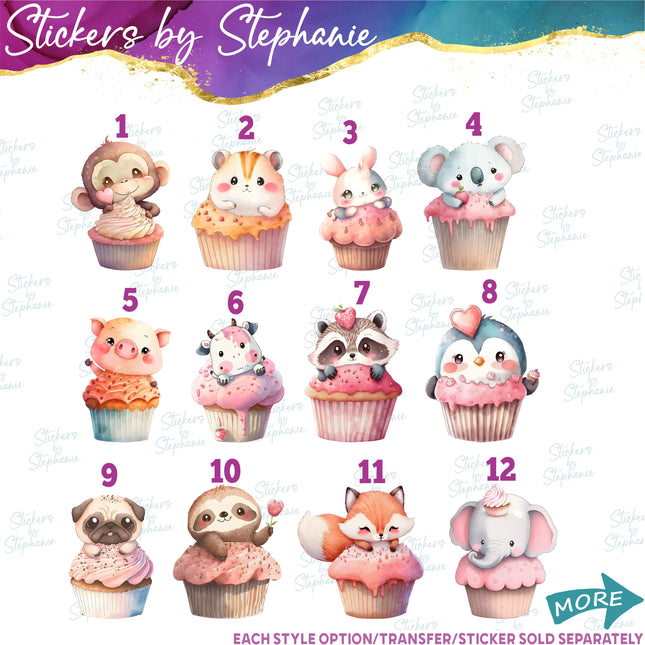 (s02A-171) Animal Cupcakes Iron-On Transfer or Sticker
