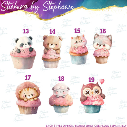 (s02A-171) Animal Cupcakes Iron-On Transfer or Sticker
