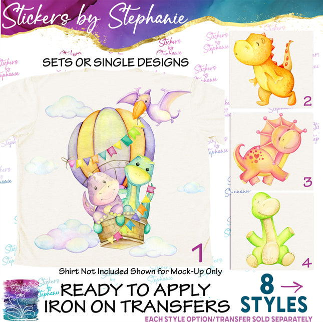 (s02A-172) Watercolor Baby Dinos Dinosaurs Iron-On Transfer or Sticker