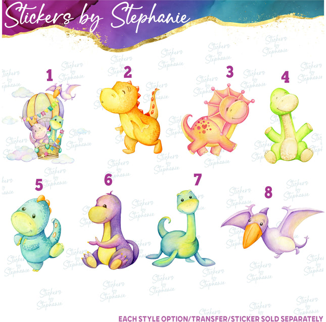(s02A-172) Watercolor Baby Dinos Dinosaurs Iron-On Transfer or Sticker