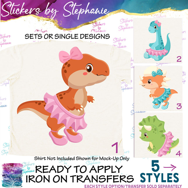 (s02A-173) Ballet Ballerina Dinos Dinosaurs Iron-On Transfer or Sticker