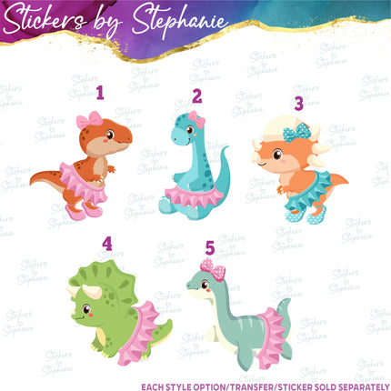 (s02A-173) Ballet Ballerina Dinos Dinosaurs Iron-On Transfer or Sticker