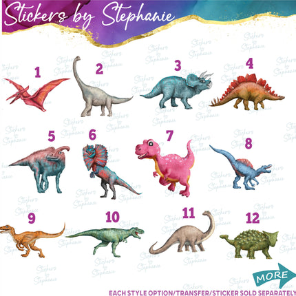 (s02A-174) Watercolor Dino Dinosaurs Iron-On Transfer or Sticker