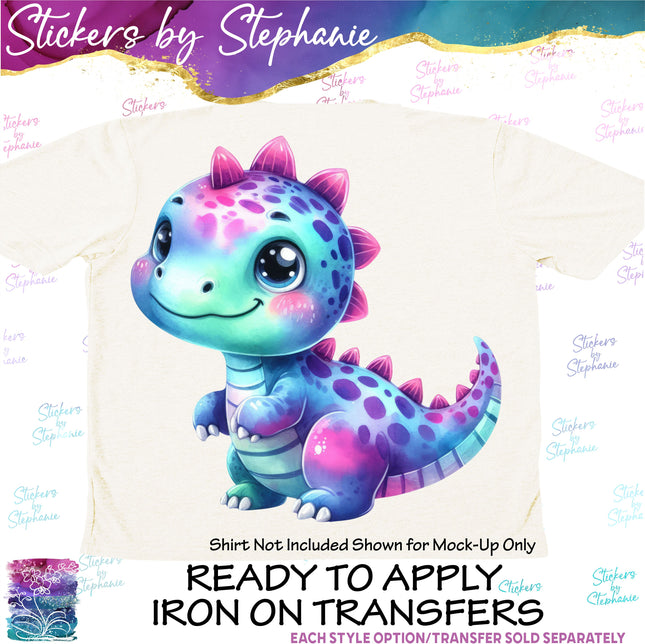 (s02A-176) Colorful Baby Dinosaur T-Rex Iron-On Transfer or Sticker