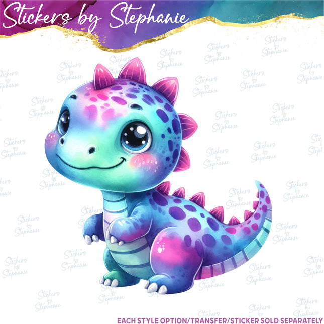 (s02A-176) Colorful Baby Dinosaur T-Rex Iron-On Transfer or Sticker