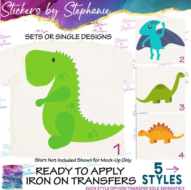 (s02A-177) Cartoon Dino Dinosaur Iron-On Transfer or Sticker