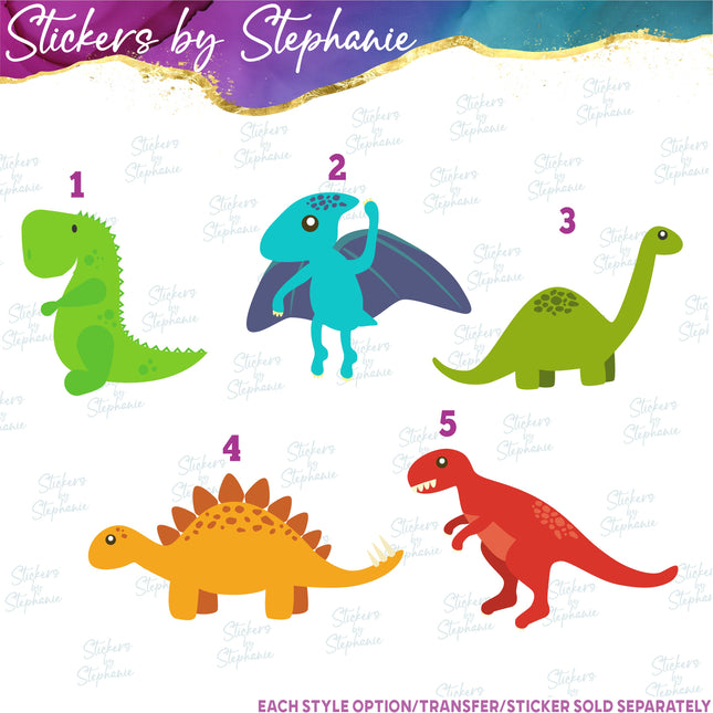(s02A-177) Cartoon Dino Dinosaur Iron-On Transfer or Sticker