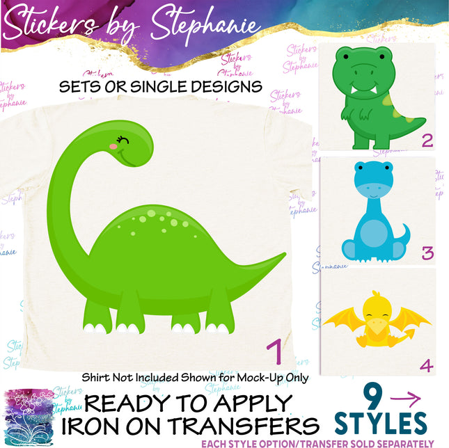 (s02A-178) Cartoon Dino Dinosaur Iron-On Transfer or Sticker