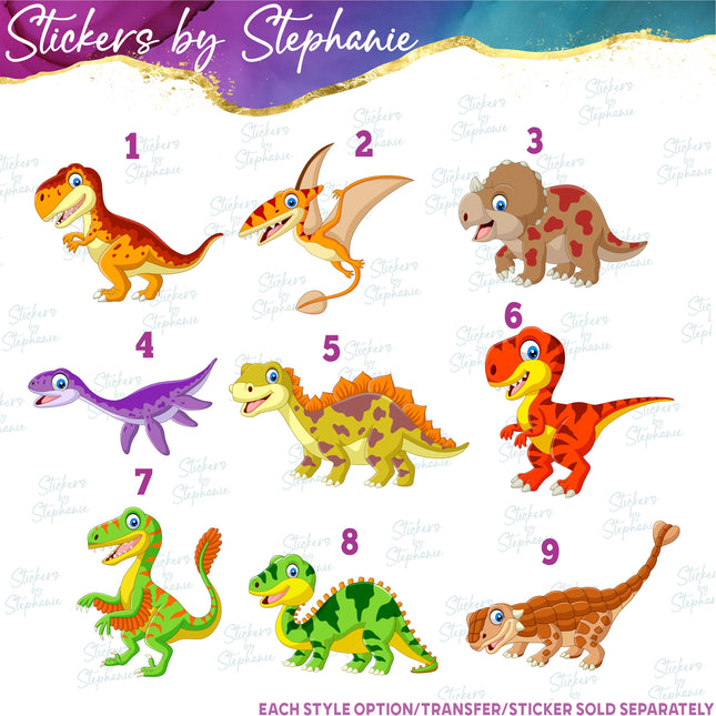 (s02A-179) Illustrated Dino Dinosaur Iron-On Transfer or Sticker