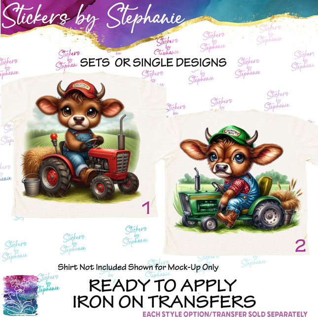 (s02A-018) Baby Cow Tractor Iron-On Transfer or Sticker