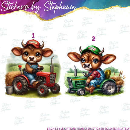 (s02A-018) Baby Cow Tractor Iron-On Transfer or Sticker