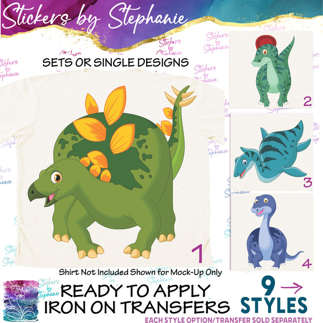 (s02A-180) Cartoon Dino Dinosaur Iron-On Transfer or Sticker