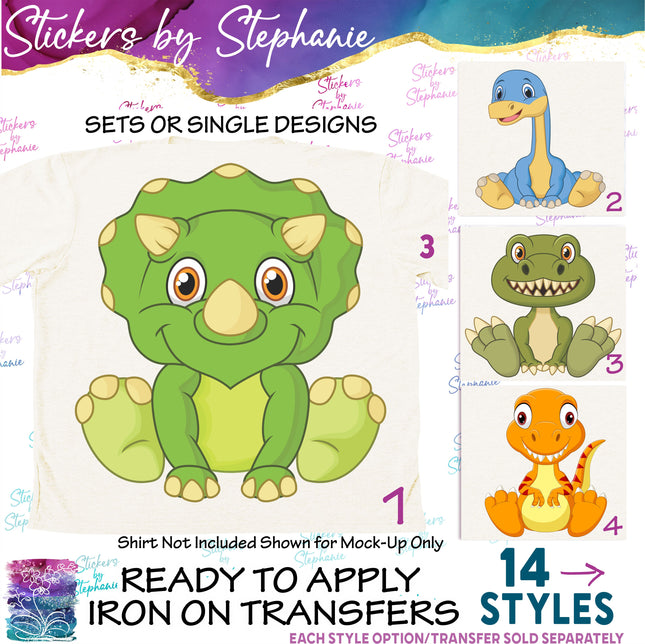 (s02A-181) Sitting Cartoon Dino Dinosaurs Iron-On Transfer or Sticker